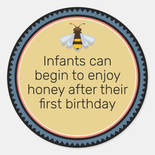 Sticker Rond Icône d'abeille Honey bébé Avertissement noir (Devant)