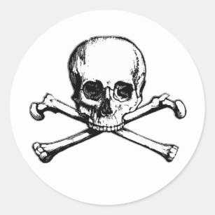 Sticker Rond Icône de crâne et de pirate d'os croisés