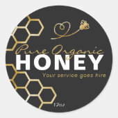 Sticker Rond Icône de miel moderne Honey Gold Bees Noir (Devant)