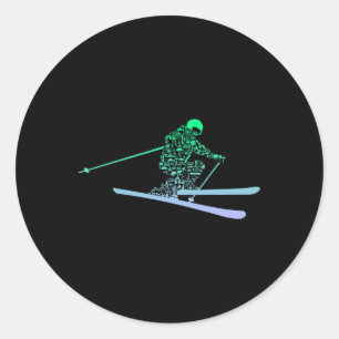 Sticker Rond Icône de ski en silhouette pour skieurs garçons de
