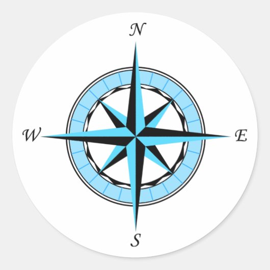 Sticker Rond Icône marine du Rose de boussole bleu (Devant)