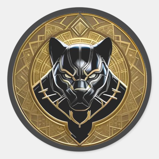 Sticker Rond Icône Panthère Noire Avec Arrière-Plan Géométrique (Devant)