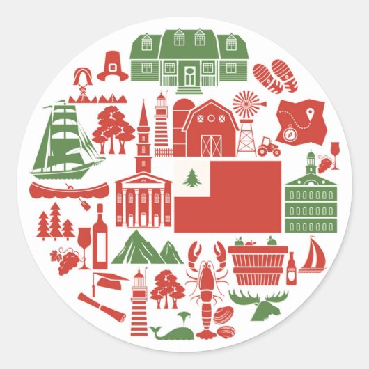 Sticker Rond Icônes de la Nouvelle-Angleterre (Devant)