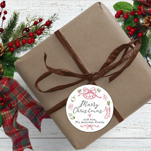 Sticker Rond Icônes de vacances Whimsical avec design vert roug