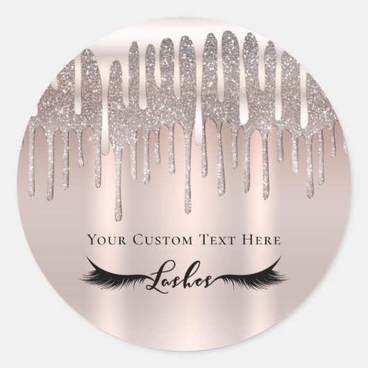Sticker Rond Icy Rose Gold Diamond Glitter Drip Lashes (Devant)