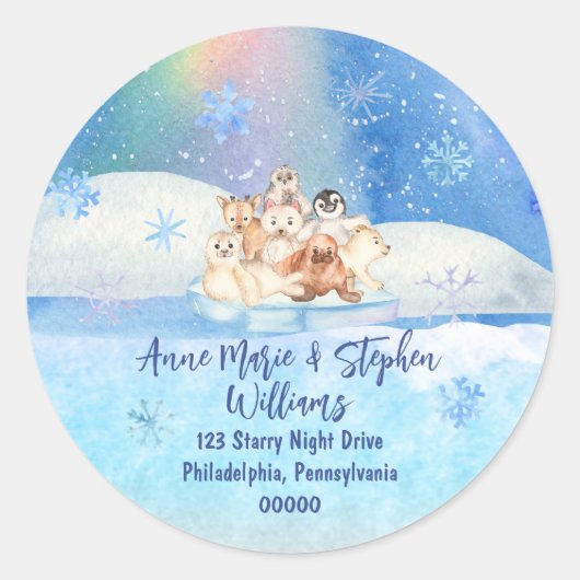 Sticker Rond Icy Winter Holiday Arctic Animaux Return Adresse (Devant)