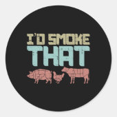 Sticker Rond Id Fumée Porc Boeuf De Poulet Bbq Amusant Barbecue (Devant)