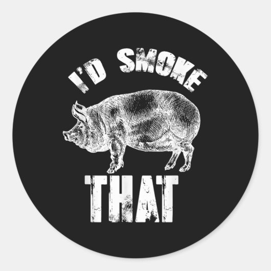 Sticker Rond Id Fumer ça - Funny Bbq Pig (Devant)