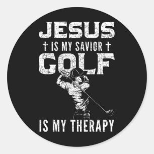 Sticker Rond Idée cadeau golfeur chrétien amateur de sport Jésu