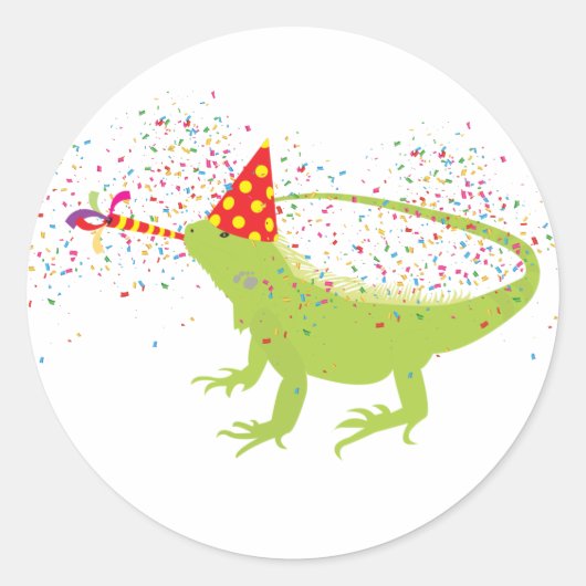 Sticker Rond Iguana Lizard Fête Animaux ayant une fête (Devant)