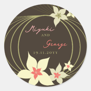 Sticker Rond Ikebana Frangipanier Rose Fleur Tropicale Mariage