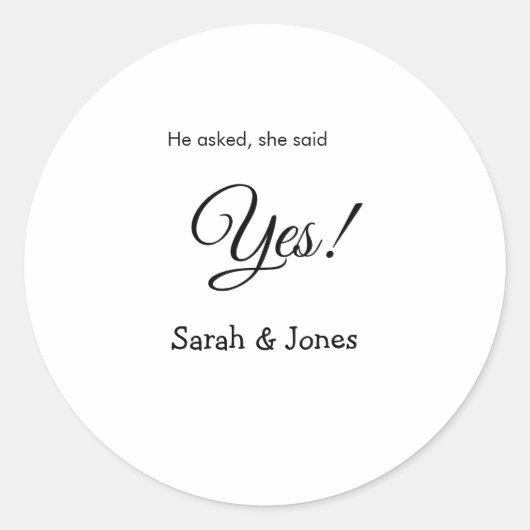 Sticker Rond Il a demandé elle a dit oui engagement simple mini (Devant)