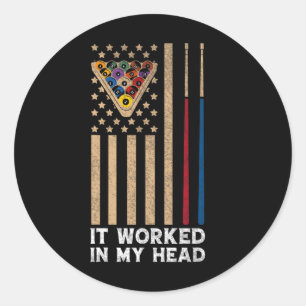 Sticker Rond Il A Travaillé Dans Ma Tête - Billard Pool Player