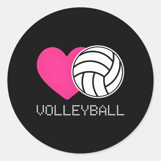 Sticker Rond Il adore le volley-ball (Devant)