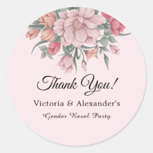 Sticker Rond Il & Elle Bébé Moderne en Fleur Révélation du Sexe