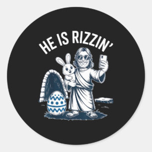 Sticker Rond Il est drôle de Rizzin Humour de Pâques pour des a