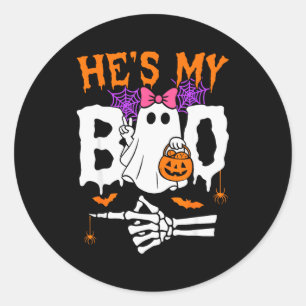 Sticker Rond Il est mon Boo couple assorti Halloween couples El