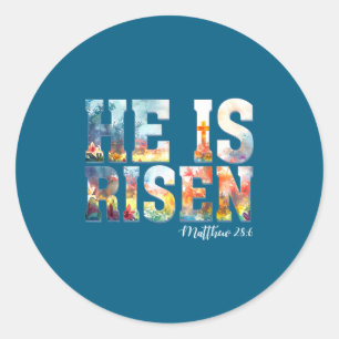 Sticker Rond Il est ressuscité boho pâques chrétien jésus