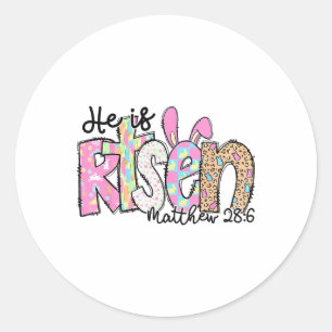Sticker Rond Il Est Ressuscité Bunny Croix Chrétienne Joyeux Jo