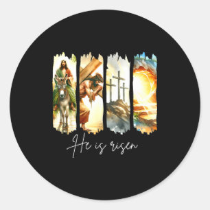 Sticker Rond Il Est Ressuscité Croix Chrétienne Jésus Verset Bi