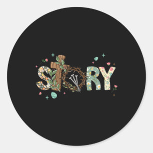Sticker Rond Il Est Ressuscité Croix Jésus Pâques Chrétiens Vra