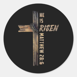 Sticker Rond Il Est Ressuscité Croix Jésus Religieux Foi Chréti