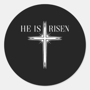Sticker Rond Il Est Ressuscité Croix Jésus Religieux Joyeux Jou