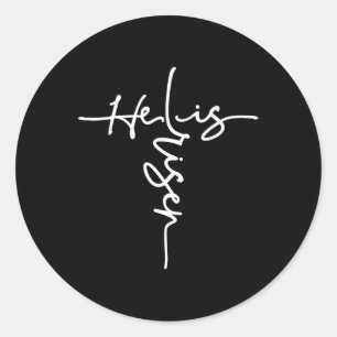 Sticker Rond Il Est Ressuscité Croix Jésus Religieux Pâques Jou