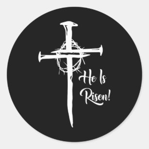 Sticker Rond Il Est Ressuscité Croix Jésus Religieux Pâques Jou