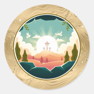 Sticker Rond Il est ressuscité et célébration du dimanche de la