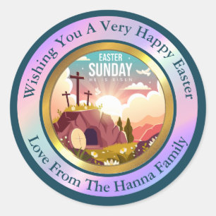 Sticker Rond Il est ressuscité et célébration du dimanche de la