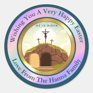 Sticker Rond Il est ressuscité et célébration du dimanche de la