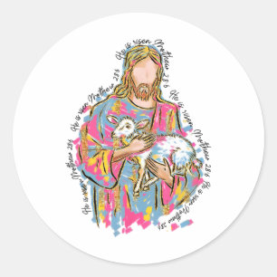 Sticker Rond Il Est Ressuscité Jésus Et Agneau Dieu Joyeux Pâqu
