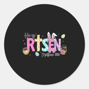 Sticker Rond Il Est Ressuscité Jésus Lapin De Pâques Œufs Joyeu