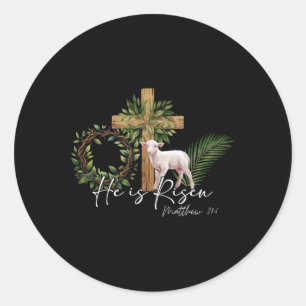 Sticker Rond Il Est Ressuscité Mouton Agneau Croix Jésus Chréti