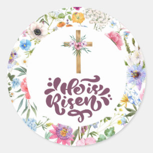 Sticker Rond Il est ressuscité Pâques florales Religieux