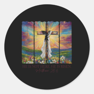 Sticker Rond Il Est Ressuscité Printemps Pâques Jésus Croix Chr
