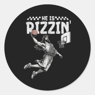 Sticker Rond Il Est Rizzin Christian Jésus Jouant Au Basketball