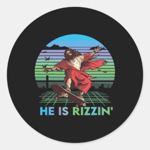 Sticker Rond Il Est Rizzin Drôle Jour de Pâques Jésus équitatio
