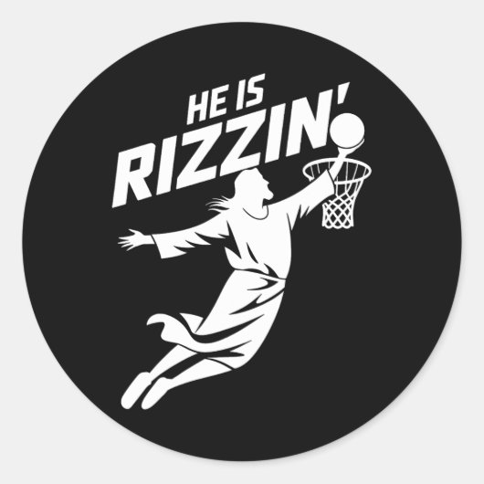 Sticker Rond Il Est Rizzin Funny Jesus Bysketbyll Mème Retro Ea (Devant)