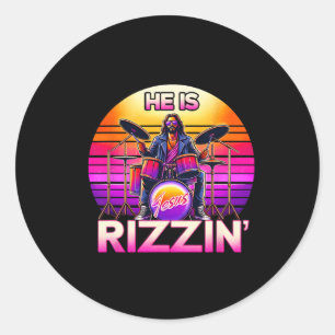 Sticker Rond Il Est Rizzin' Jésus A Rizzen Retro Christian Et