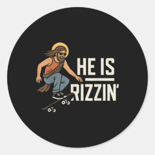 Sticker Rond Il Est Rizzin Mème Skateur Jésus, Drôle De Chrétie