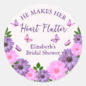 Sticker Rond Il fait battre le cœur de papillon de douche de ma (Devant)