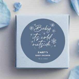 Sticker Rond Il fait froid dehors bleu baby shower