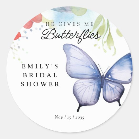 Sticker Rond Il Me Donne Des Papillons Mariage Shower (Devant)