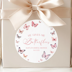 Sticker Rond Il Me Donne Des Papillons Rose Pâle Baby Shower
