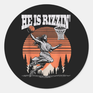 Sticker Rond Il Rizzin Funny Jesus Basketball Pâques Christi