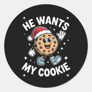 Sticker Rond Il Veut Mon Chapeau De Noël Santa Chocolat Dessert