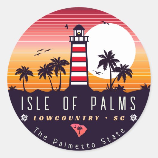 Sticker Rond Ile des Palms phare SC Retro Sunset Souvenirs (Devant)