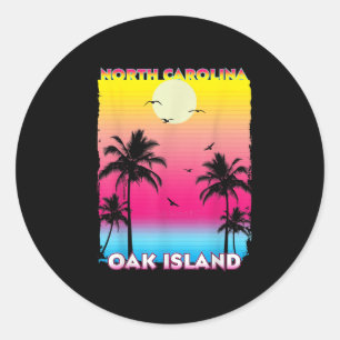 Sticker Rond Île Oak Caroline du Nord Nc Été Vintage Coucher de